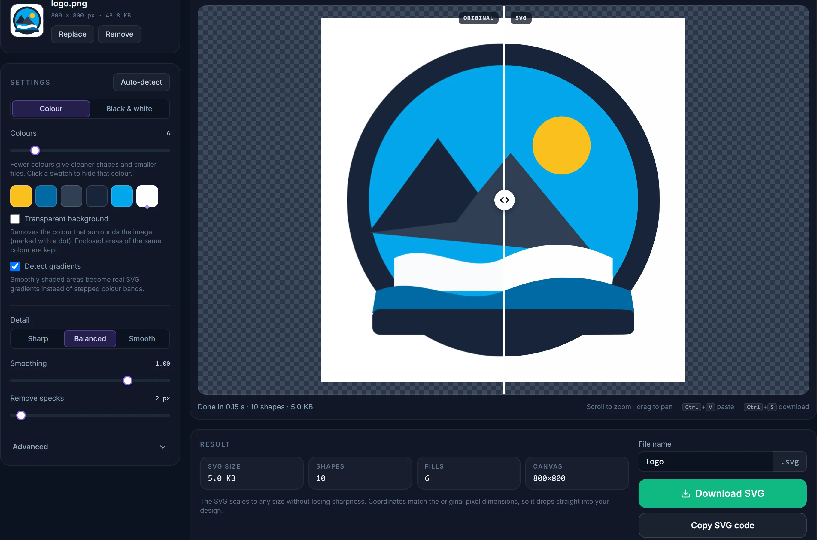 The converter with a logo loaded and traced
